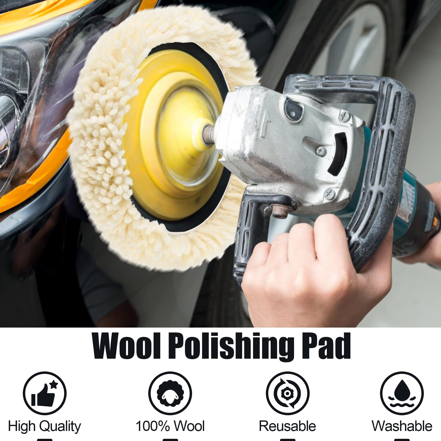 phepetroll 12 PCS Wool Buffing Polishing Pads 7 Inch, Natural Wool Cutting Pads with Hook and Loop Backing Compound & Polishing for Automotive Car Boats Glass Furniture Repair