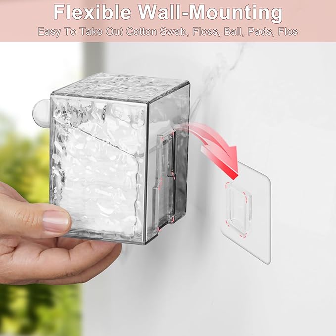 IWNTWY Qtip Holder Dispenser, 3 Pack Wall Mounted Plastic Cotton Pad Holder, Cotton Ball, Swabs, Floss, Makeup Organizers Containers for Vanity Bathroom