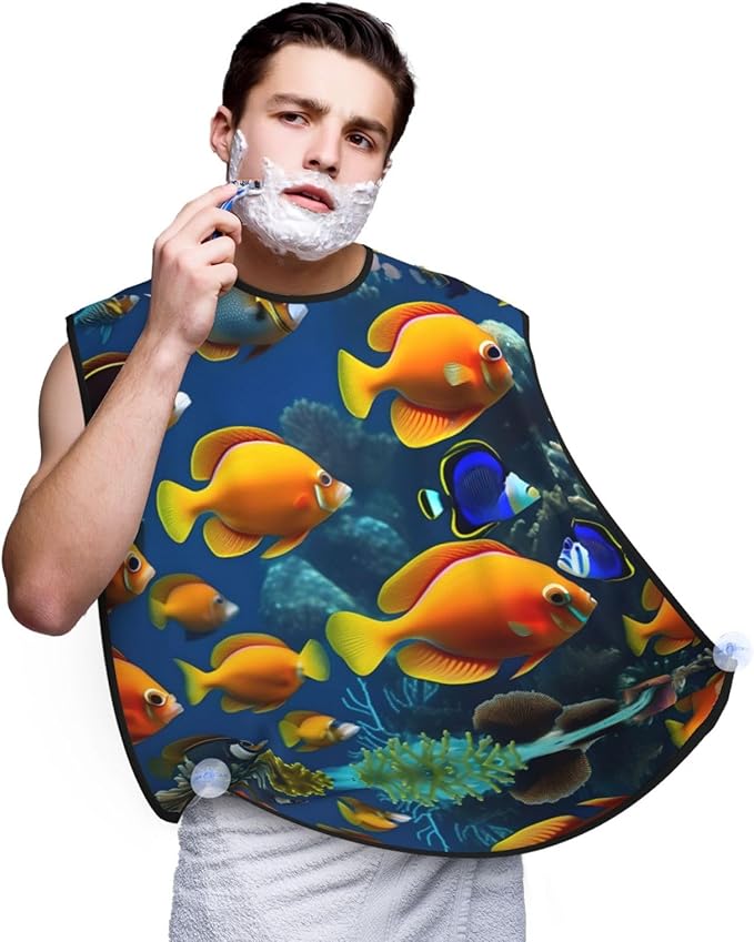 NOUZU The Underwater World Tropical Fish Print Beard Bib Apron For Men, Beard Hair Catcher For Men Shaving Trimming,Beard Cape Cloth
