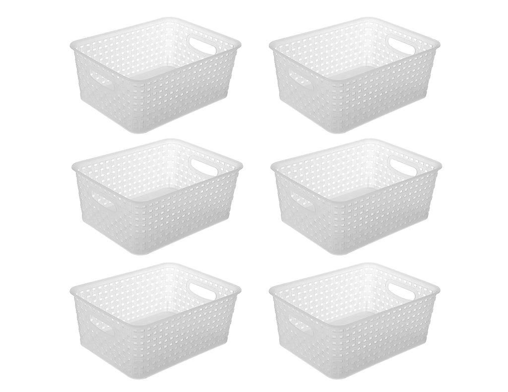Clear Plastic Woven Storage Basket, 6-Pack Weave Basket Organizer for Kitchen Offices Bathrooms