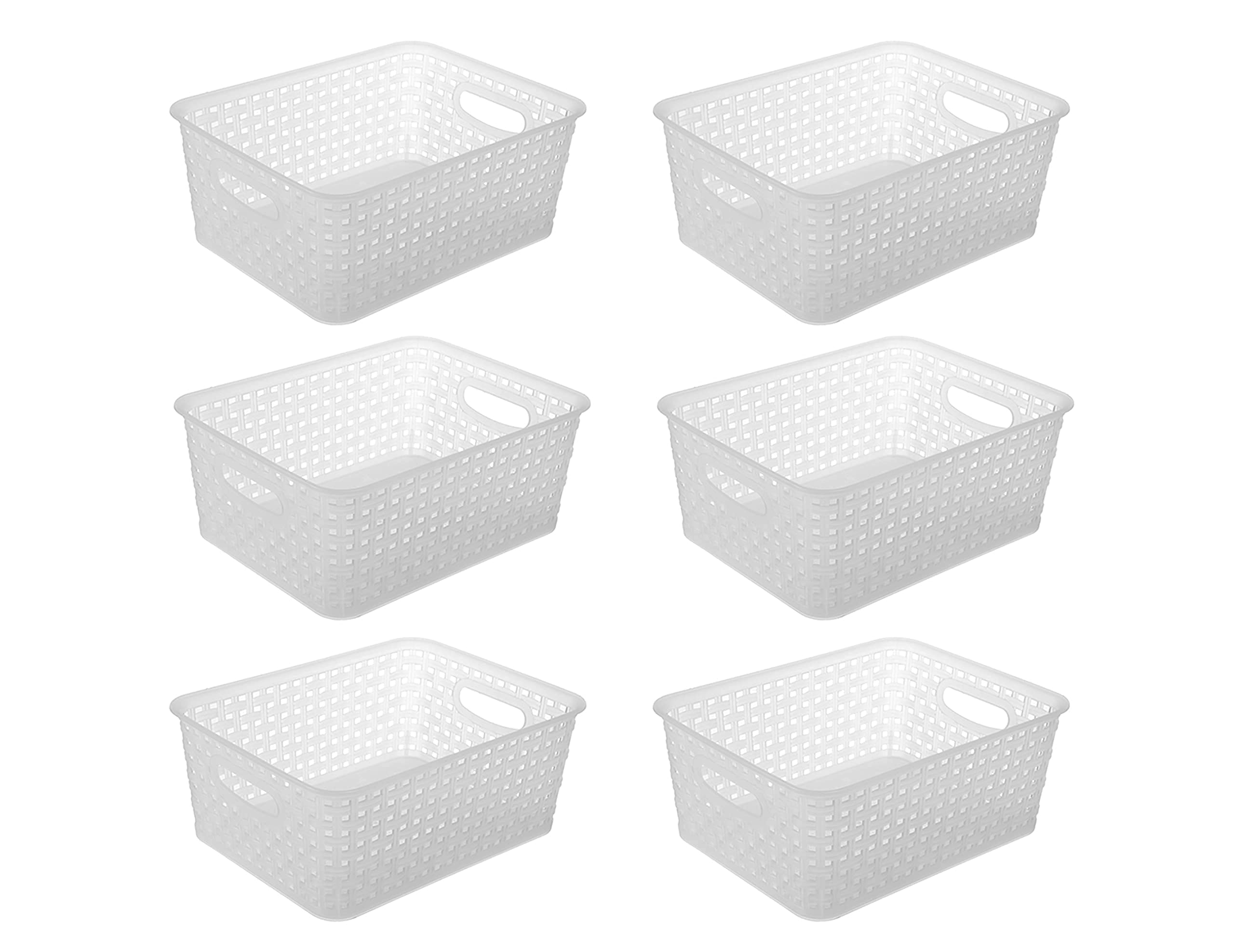 Clear Plastic Woven Storage Basket, 6-Pack Weave Basket Organizer for Kitchen Offices Bathrooms