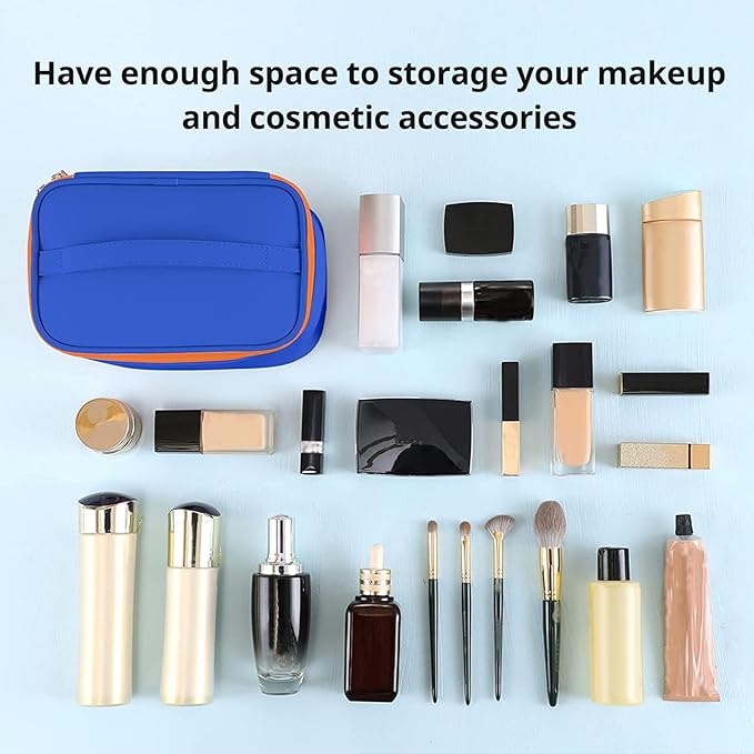 Meiyuuo Travel Makeup Bag for Women, PU Leather Cosmetic Bag, Navy Blue