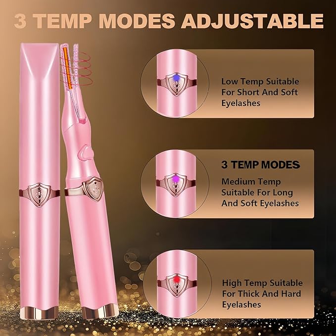 Heated Eyelash Curler - 2-in-1 Clip-Type Design, 3 Temperature Modes, USB Rechargeable Electric Eyelash Curler, Natural Curling 24H Long-Lasting Curl, Gift for Women & Girls, Light Pink DA