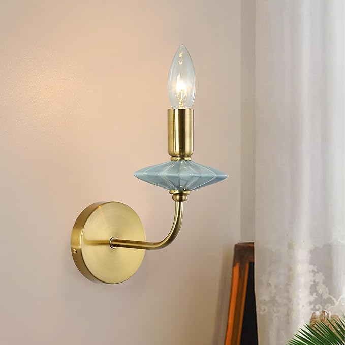 Wall sconces Set of Two,Light with Ceramic Accent,Gold-Wall Light Fixtures, Hardwired Modern Vanity sconces for bathrooms, Living Rooms, bedrooms, and hallways. E12 Socket (Gold, 2-Pack)