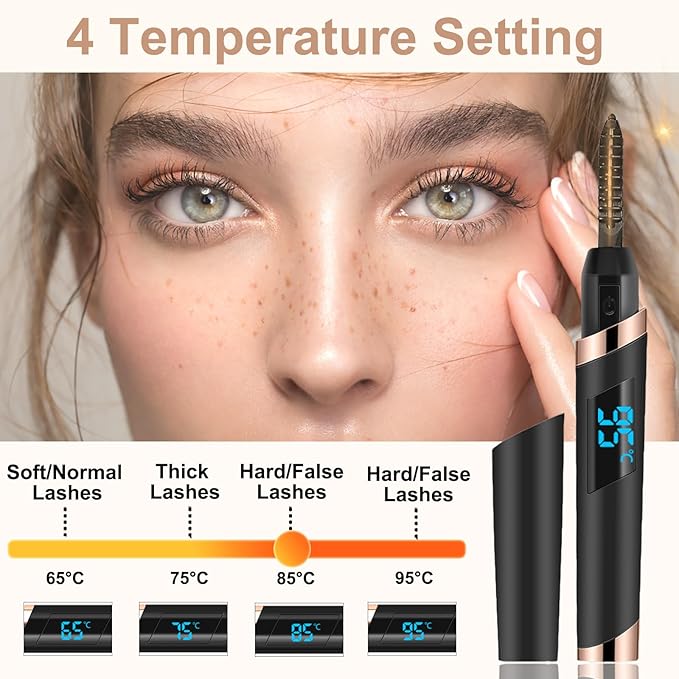Heated Eyelash Curler, Electric Eyelash Curler, Rechargeable Lash Curler for Makeup Natural Curling Eye Lashes and 24 Hours Long Lasting - Black 2026 Updated New Model