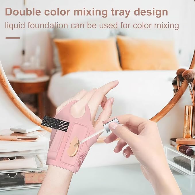 Ylapagne Makeup Mixing Palette Wristband, Silicone Makeup Brush Travel Case, Professional Cosmetic Display Cases Tools Strap for Pigment Makeup Art Nail Palette, Easy Cleaner(Pink)