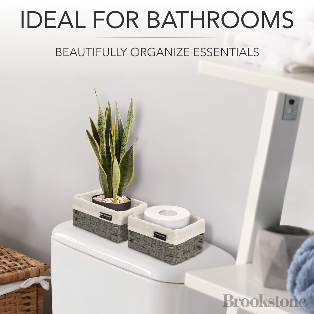 Brookstone Wicker Shelf Storage Basket Decorative Shelf Bin, bathroom organizers and storage, Boho Living Room Decor, Spring Storage 2026-3 Piece Set