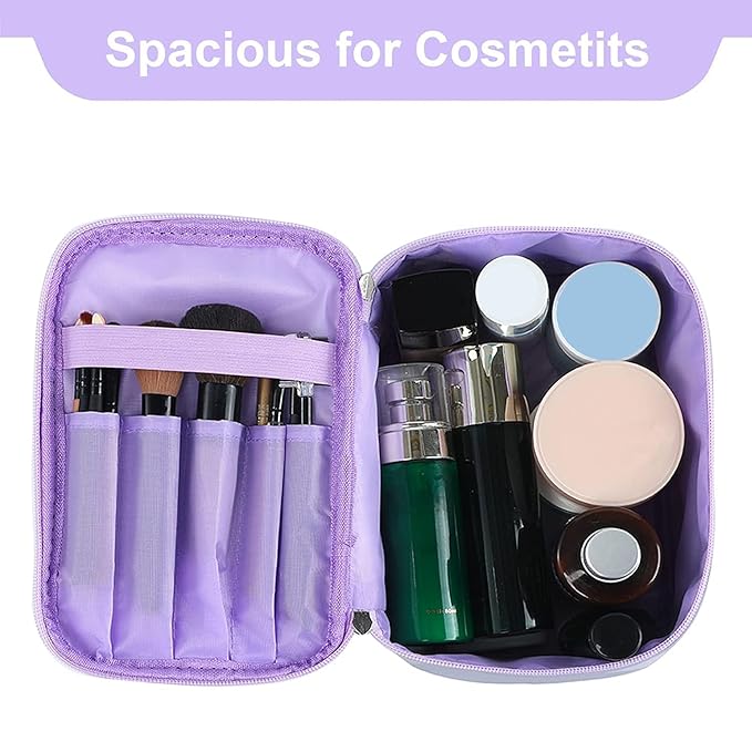 Travel Makeup Bag for Women, PU Leather Cosmetic Bag, Lavender Purple