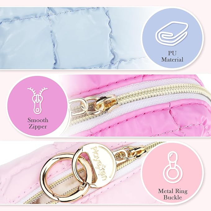 Playexen Puffy Mini Makeup Bag, Cute Quilted Small Cosmetic Bag for Purse, Portable Travel Makeup Pouch for Lipsticks, Chapsticks, Earphone, Credit Card, Birthday/Wedding/Christmas Gifts (Purple)
