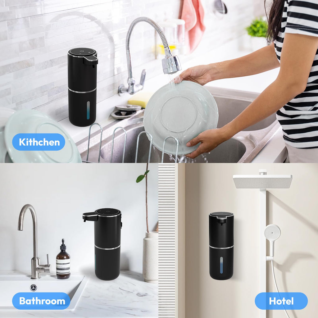 MTYGK Automatic Soap Dispenser Touchless,Liquid Hand Soap Dispenser 12.8oz USB 4levels Adjustable Dispenser Electric Wall Mounted Smart for Bathroom and Kitchen Dish Soap，Easy for Toddlers(Black)