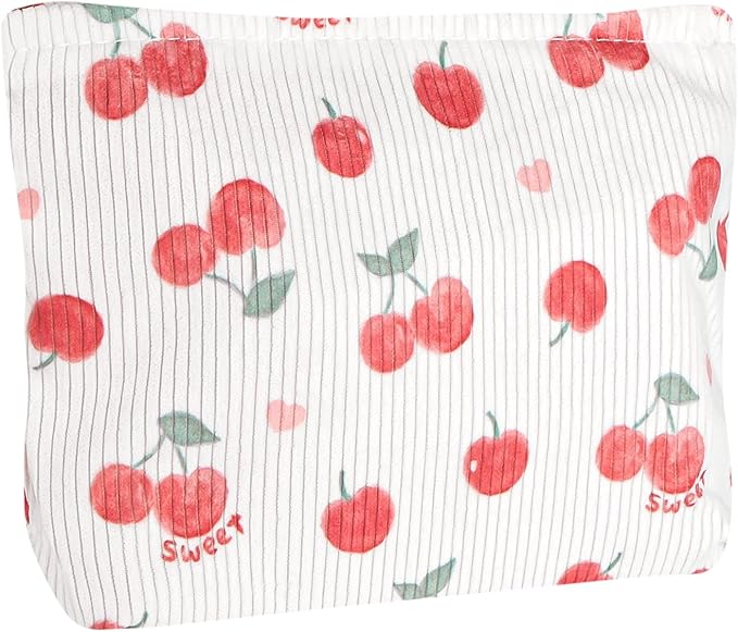 Ksriylm Cute Makeup Pouch for Women Cherry Small Make Up Bag for Purse Zipper Initial Cosmetic Bags Pouches for Purse Aesthetic Travel Toiletrybags, Red Cherries