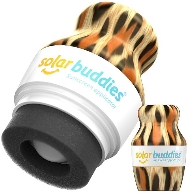 Solar Buddies Sunscreen Applicator - Leopard Single - Refillable Roll on Sponge Sunscreen, Suncream & Lotion Applicator For Kids, Adults & Families - Holds 3.4fl oz, Perfect Size for Travel