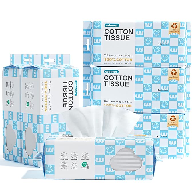Winner Soft Face Towels, Upgraded Thicker 100% USDA Biobased Facial Towels with Hangable Design, Unscented and Gentle on Sensitive Skin, Disposable Facial Towelettes (480 Count, Pack of 6)