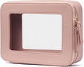 Popvibe Clear Makeup Case Pink Toiletry Bag Travel Medium Clear Cosmetic Bag with Zipper, Small Make Up Bag Organizer Traveling TSA Approved Transparent Bag Car for Essentials