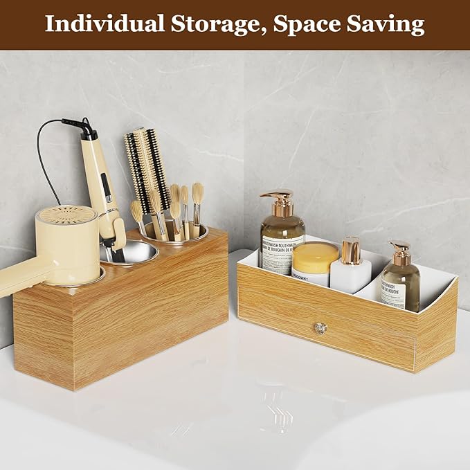 GFWARE Hot Hair Styling Tool Organizer with Drawer & 3 Cooling Cups, Wood