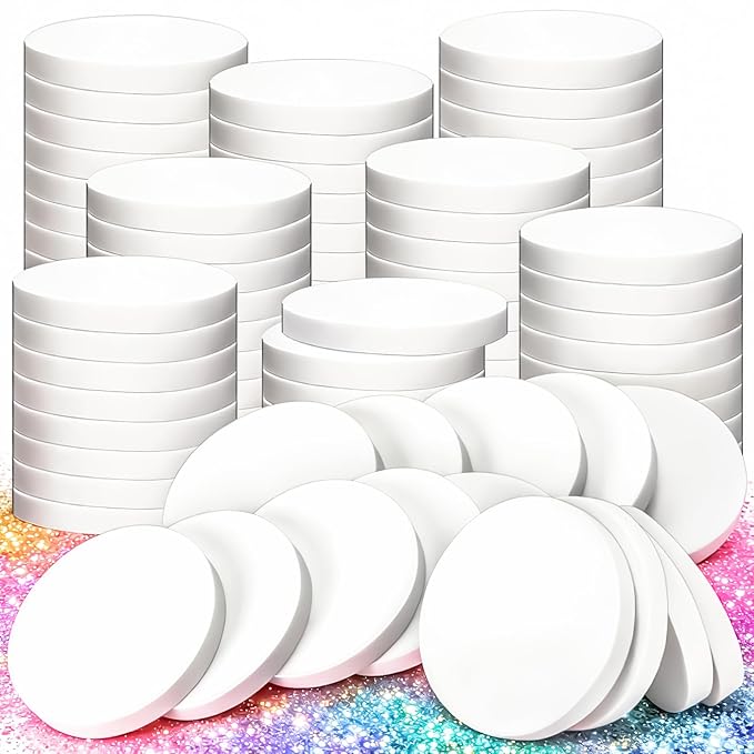 MotBach 200 PCS White Round Makeup Sponge, Cosmetic Sponge Round Foam Pad Eye Facial Powder Puff, Beauty Makeup Foundation Powder Blender for Women Lady All Skin Types Wet and Dry Dual Use