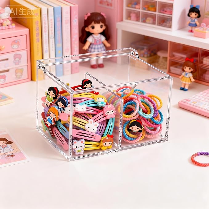 Clear Acrylic Cotton Swab Ball Holder Qtip Organizer with Lid 2-Grid Cotton Swab/Pad/Ball Holder Container Home Bathroom Vanity Countertop Decor