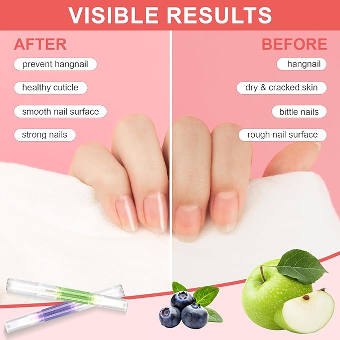 Meschett 3PCS Nail Cuticle Oil Pens with Nail File, Natural Cuticle Oil for Nail Care, Moisturizing Nail Oil for Dry Nails & Cuticles (Blueberry & Rose & Apple Flavor)