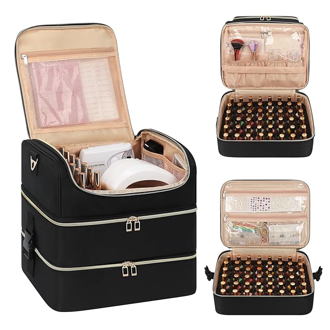 CUBETASTIC Extra Large Nail Polish Organizer - Three Layer Nail Organizers And Storage Bag, Portable Nail Supplies Organizer Case, Travel Carrying Box for Nail Tech Kit/Tattoo/Cosmetic
