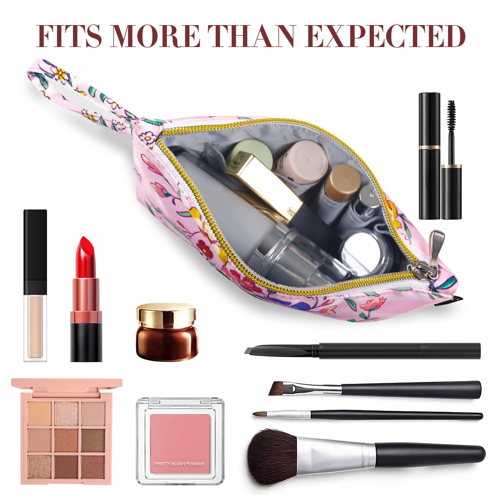 Gloppie Small Makeup Bag for Purse - Floral Cosmetic Bags - Teacher Appreciation Gifts for Women