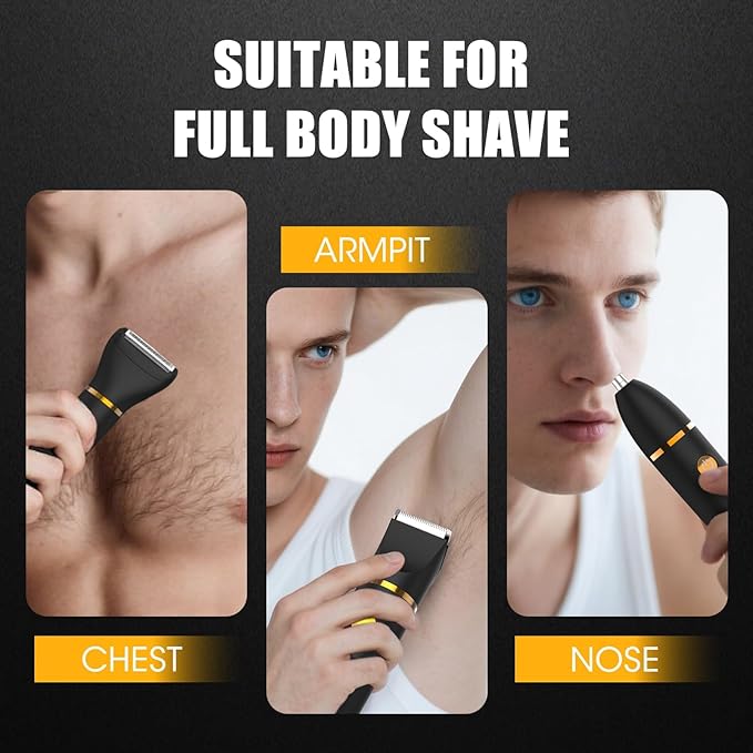 Qreeyx Manscape Body Trimmer for Men, 3 in 1 Men's Grooming Kit with Pubic/Nose Hair Trimmer & Ball Shaver for Nose/Balls/Groin/Legs/Chest Hair Removal, LED Display, IPX6 Waterproof, Gifts for Him Dad