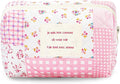 Sminra Small Quilted Makeup Pouch, Floral Cotton Cosmetic Bag for Purse, Cottagecore Zipper Pouch Organizer for Daily Essentials, Soft Mini Toiletry Pouch, Pink Floral-S