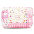 Sminra Small Quilted Makeup Pouch, Floral Cotton Cosmetic Bag for Purse, Cottagecore Zipper Pouch Organizer for Daily Essentials, Soft Mini Toiletry Pouch, Pink Floral-S