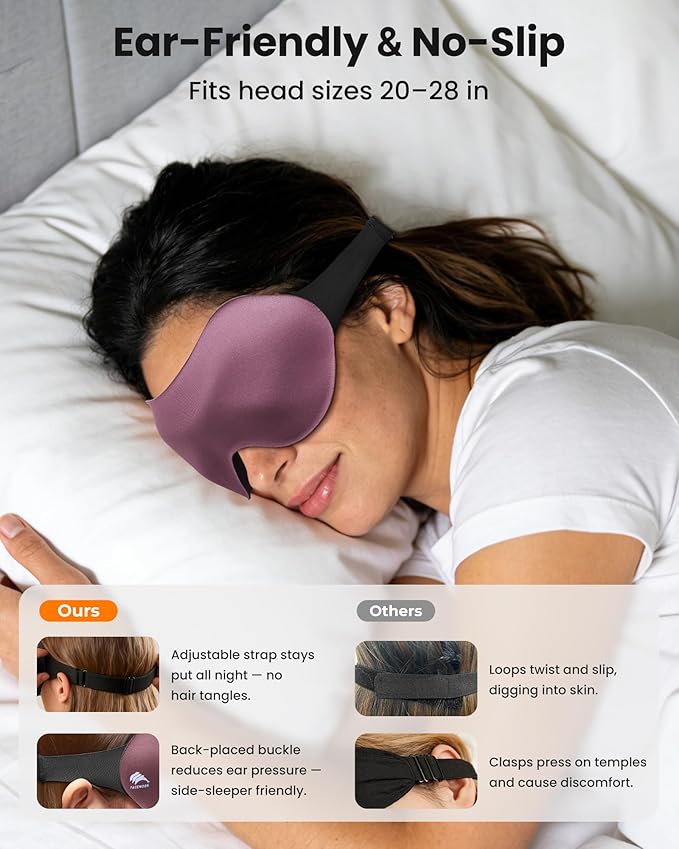 Sleep Masks for Women Men: True Blackout Eye Mask for Sleeping, 3D Contoured Zero Eye Pressure, Lash-Friendly (Blink Freely), Side Sleeper Comfort, Adjustable Strap Blindfold, Night Eye Cover