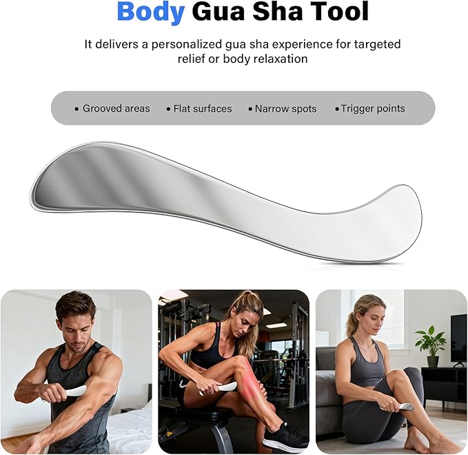 304 Stainless Steel Guasha Muscle Scraper Set, 5 in 1 Gua Sha Massage Kit and Derma Edge Scraping Tools for Physical Therapy- Deep Tissue Massage Scraper Tool for Body and Face Relaxation (Brown)