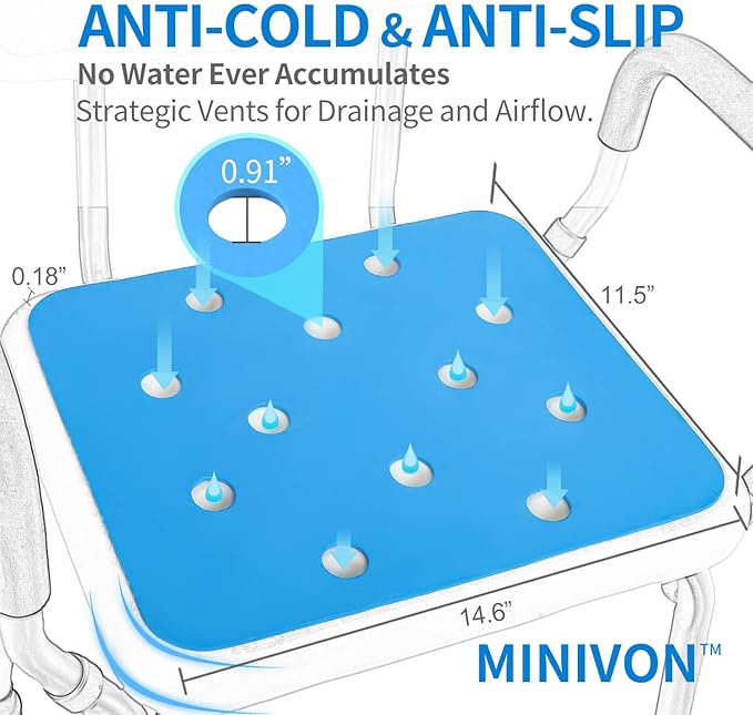 MINIVON Waterproof Shower Bench Cushion Cover for Bath Seat, Bath Chair Inside Bathroom, Non Slip Coldproof Stickable Soft Foam Pad, Padded Shower Stool Seat Mat for Elderly Senior Handicap Disabled
