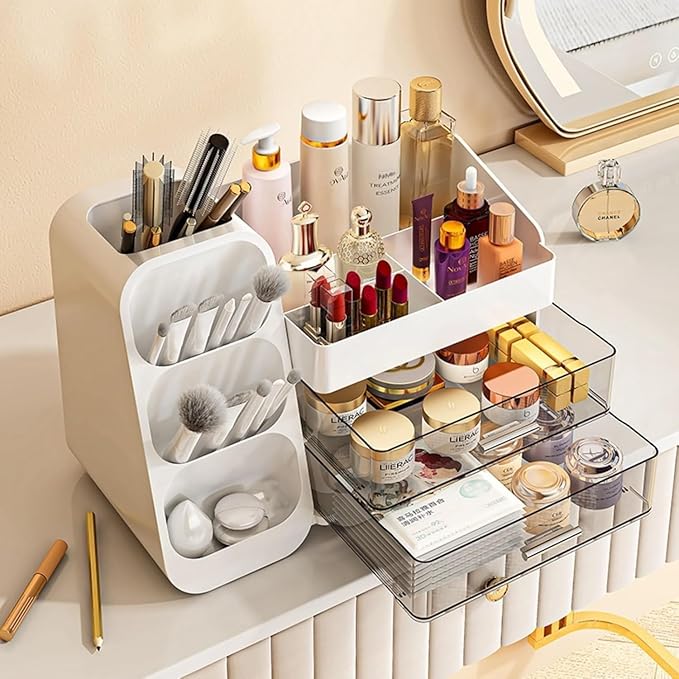 Booklov Large Makeup Organizer for Vanity Countertop, White