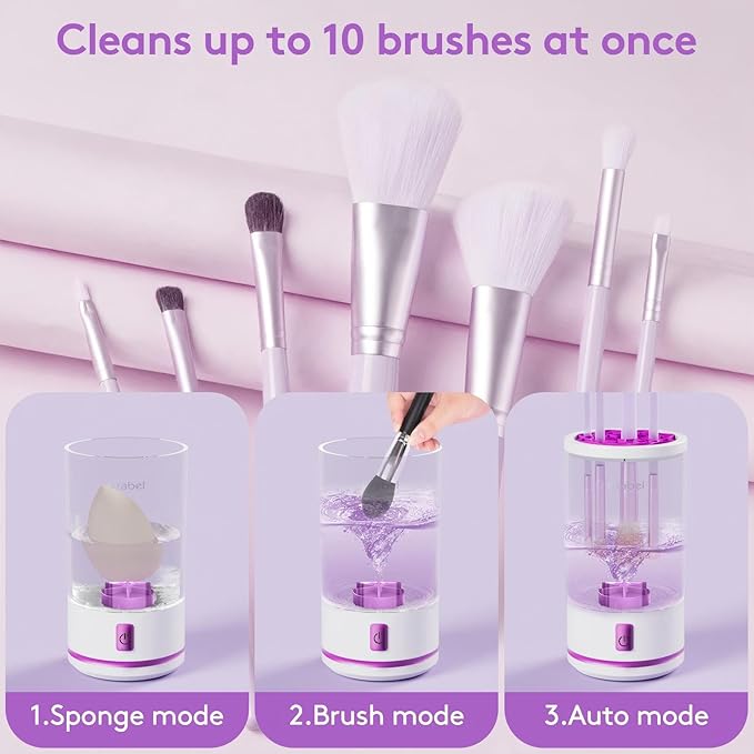 EITABEL Makeup Brush Cleaner machine, 2 in 1 Makeup Brush Cleanser & Washer, 7000 RPM High-Speed Deep Cleaning, Portable Automatic Cosmetic Brush Cleaner for Foundation Brush Sponge, White