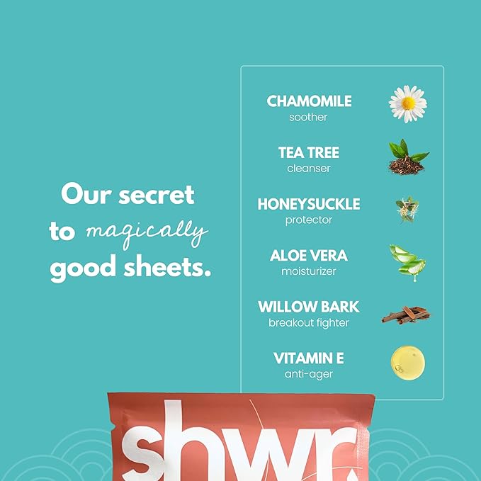 Shwr, Shower Sheet Body Wipes, Individually Wrapped, Extra Large 12"x12", Pack of 10, for Gym Bag or Day Pack