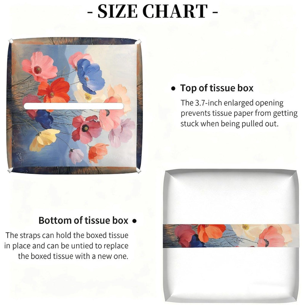 Floral Tissue Box Cover Leather Tissue Box Holder Square Facial Paper Organizer Dispenser for Bathroom Kitchen Bedroom Vanity Countertop Night Stands