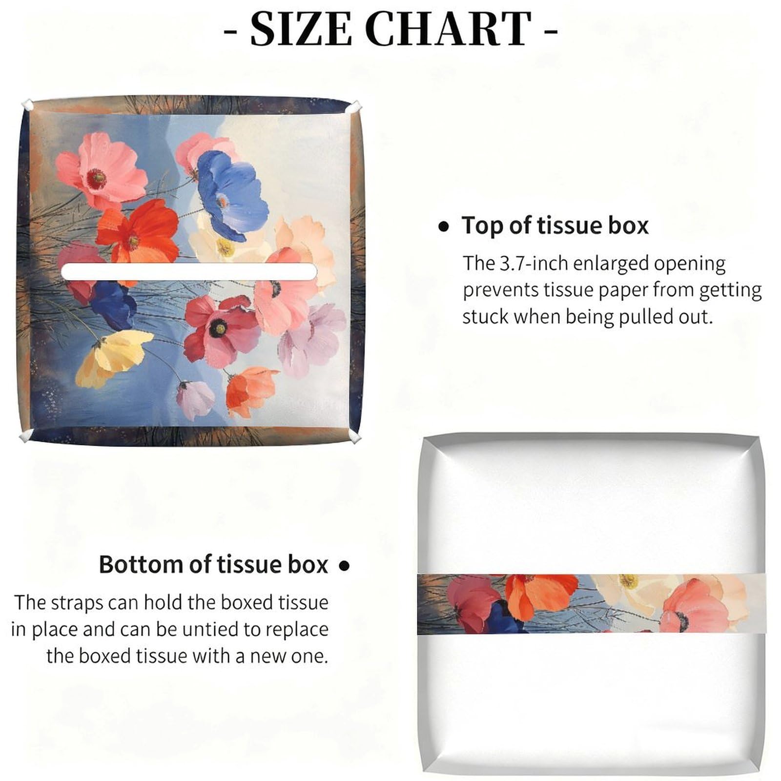 Floral Tissue Box Cover Leather Tissue Box Holder Square Facial Paper Organizer Dispenser for Bathroom Kitchen Bedroom Vanity Countertop Night Stands