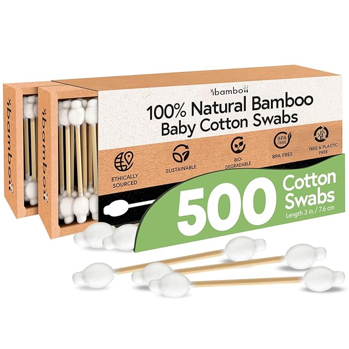 100% Bamboo Cotton Swabs for Ears (500-Pack) - Perfect for Baby & Personal Care | Double-Tipped Ear Swabs Cotton for Makeup & Cleaning | FSC Certified & Hypoallergenic, Made for All Ages & Pet