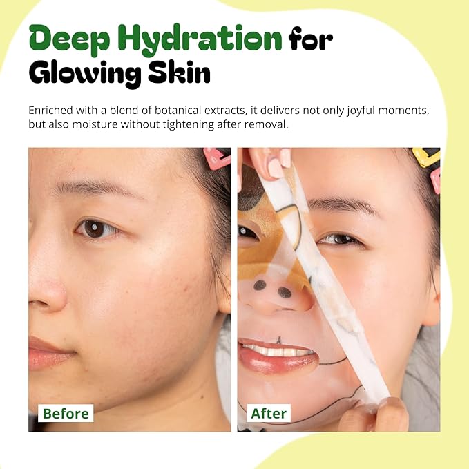 Epielle Character Face Mask Wild Kingdom 6 Pack, Fun & Effective Korean Skin Care, Spa Party Favors, Birthday Gifts for Women, Self Care Gifts