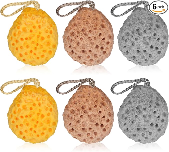 FoldTier 6 Pcs Bath Sponge Deep Cleansing Body Loofah Gentle and Deep Exfoliating Body Scrubber Bath Accessories Men Women Baby Sponge for Bathing Shower (Classic Color)