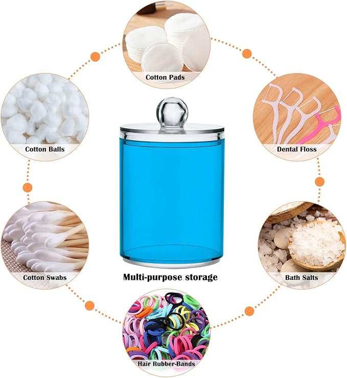 Sky Blue Qtip Holder Organizer Dispenser Cotton Swabs Cans Plastic Jars with Lid Set 2 Pack Bathroom Storage Canister for Cotton Ball Floss Cotton Pads
