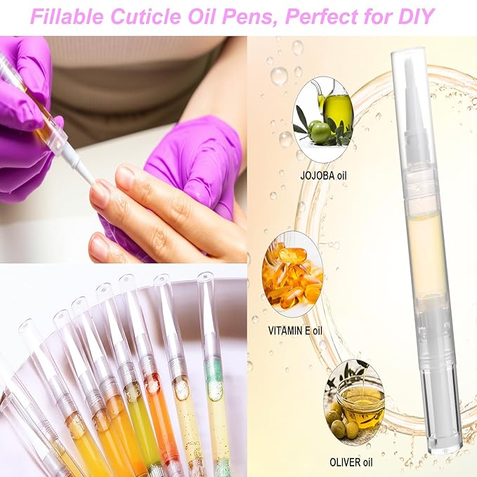 UPZIGS 12 Pcs 3ml Empty Cuticle Oil Pens, Fillable Nail Oil Pen with Brush, Transparent Twist Pens, Lip Gloss Cosmetic Container