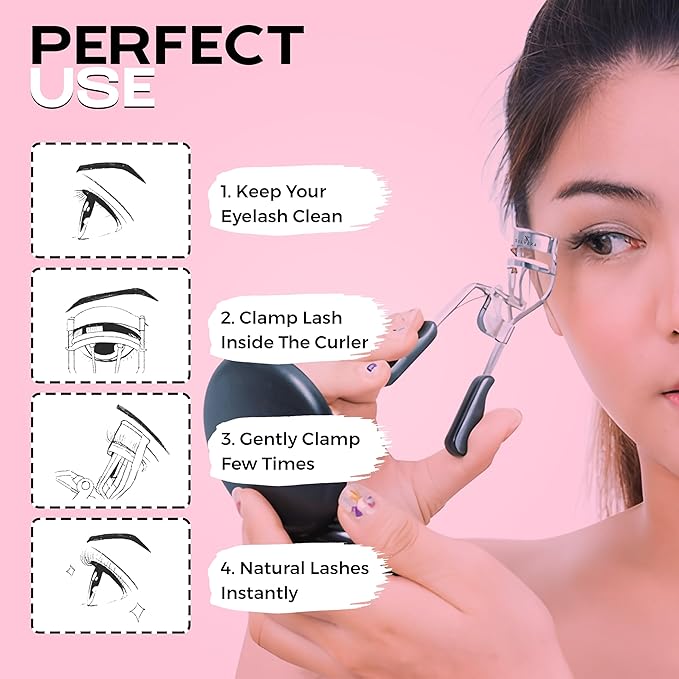 SILVEXA Eyelash Curler with Comfort Grip – Professional Stainless Steel Lash Curler with Soft Silicone Pads | No-Pinch, Long-Lasting Curl for All Eye Shapes | Ergonomic Handle Makeup Tool (Black)