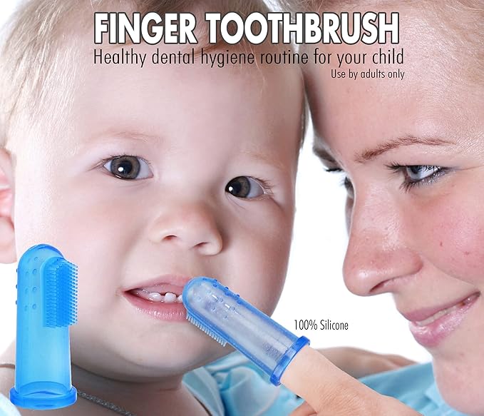 Brilliant Baby Finger Toothbrush - Silicone Gum Massager and Teether Brush for Infant-Toddler, 3 Months Old and Up, Blue/Clear, 2 Count