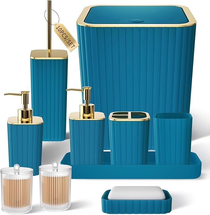 XLHOMO Bathroom Accessory Set - 25PC Green Bathroom Sets, Bathroom Set with Shower Curtain and Rugs, Dark Green Shower Curtain Set, Trash Can, Qtip Holder & Soap Dispenser