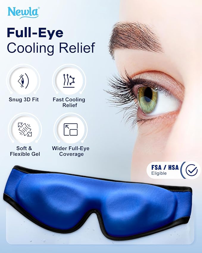 Cooling Gel Eye Mask for Puffy Eyes, Larger Full-Eye Cold Compress for Swelling, Ice-Cold Gel Therapy, Forehead & Upper Cheek Cooling Relief, Reusable Ice Pack for Eyes, FSA Eligible HSA, Black