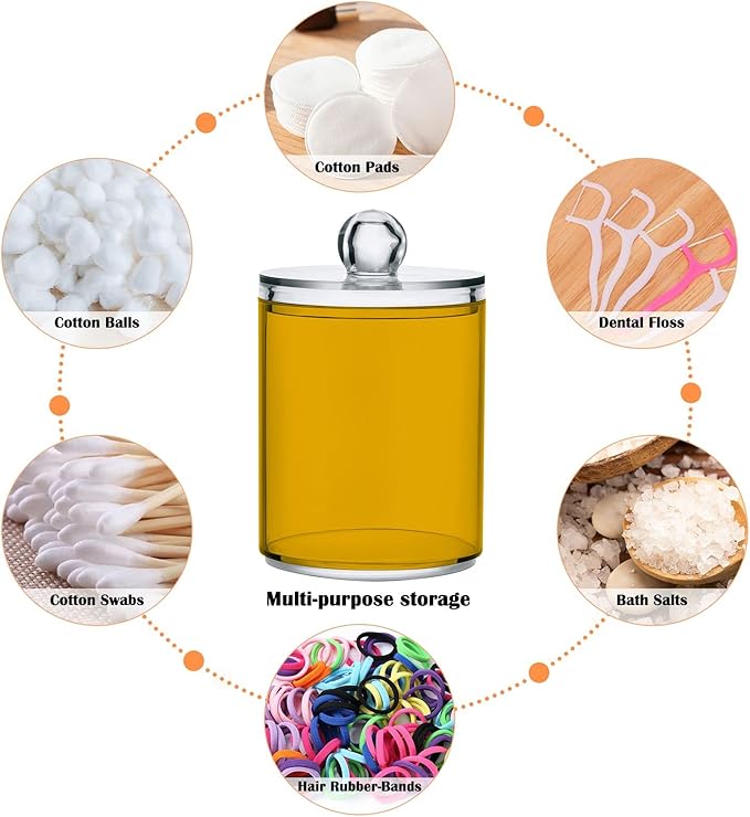 Mustard Yellow Qtip Holder Organizer Dispenser Cotton Swabs Cans Plastic Jars with Lid Set 4 Pack Bathroom Storage Canister for Cotton Ball Floss Cotton Pads