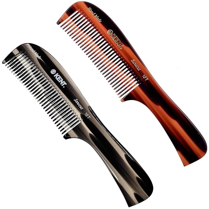 Kent 10T Tortoise Large Detangler Comb, Handmade Wide Tooth Comb for Curly Thick Hair, Detangling Combs For Wet and Dry Hair, Saw-Cut and Hand Polished Made in England