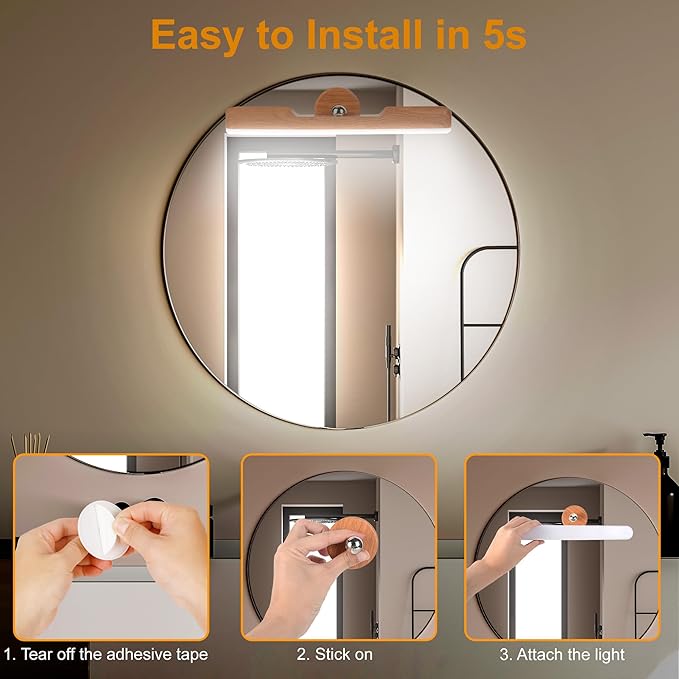 Benreom Rechargeable Vanity Light for Mirror, Light Wood