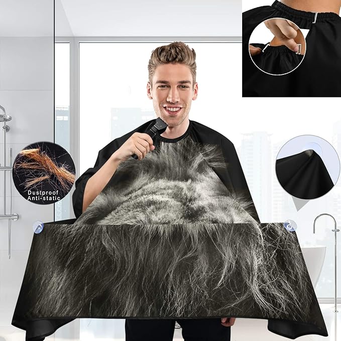 visesunny Barber Cape Dark Lion Animal 3D Print Polyester Hair Cutting Salon Cape Apron Anti-Static Haircut Shaving Cloth Beard Shaving Bib Hairdressing Cape