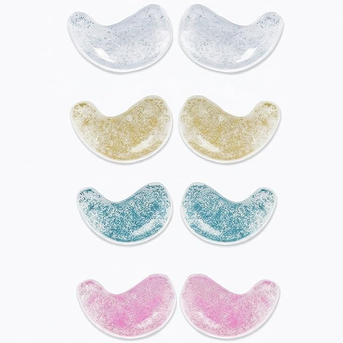 Rovian 8 Pack Reusable Eye Patches, Glitter Cooling Eye Gel Patches for Puffiness, Dark Circles and Quick Makeup Prep