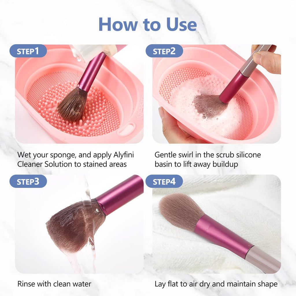 Alyfini Makeup Brush & Sponge Shampoo, Ultra Concentrated, Deep Clean Foundation/Lipstick, Professional Cleanser Solution, Efficient Dissolves Residue on Make Up Brushes/Sponges/Puff, 5.1 Fl Oz/150ml